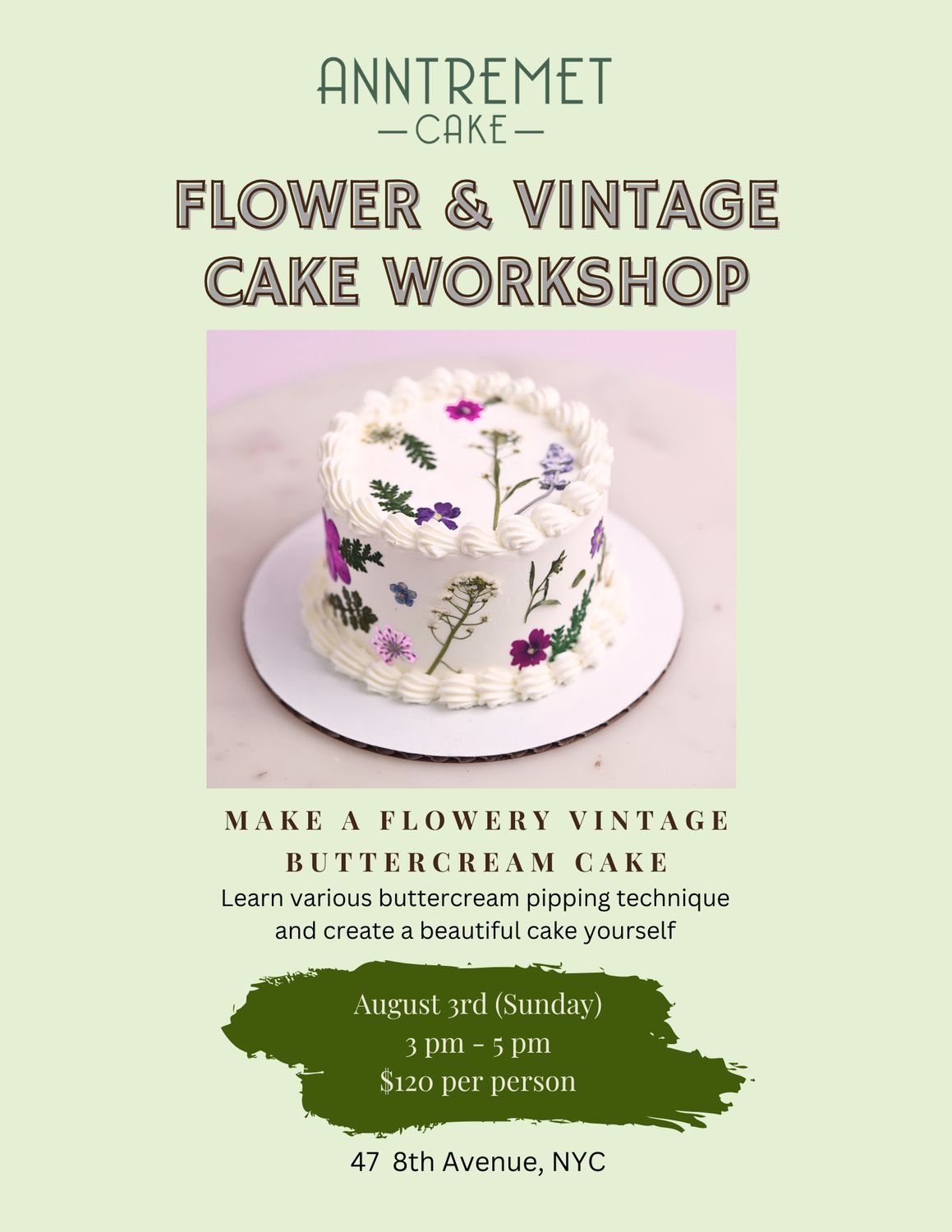 Flower &amp; Vintage Cake Workshop August 3rd 2025