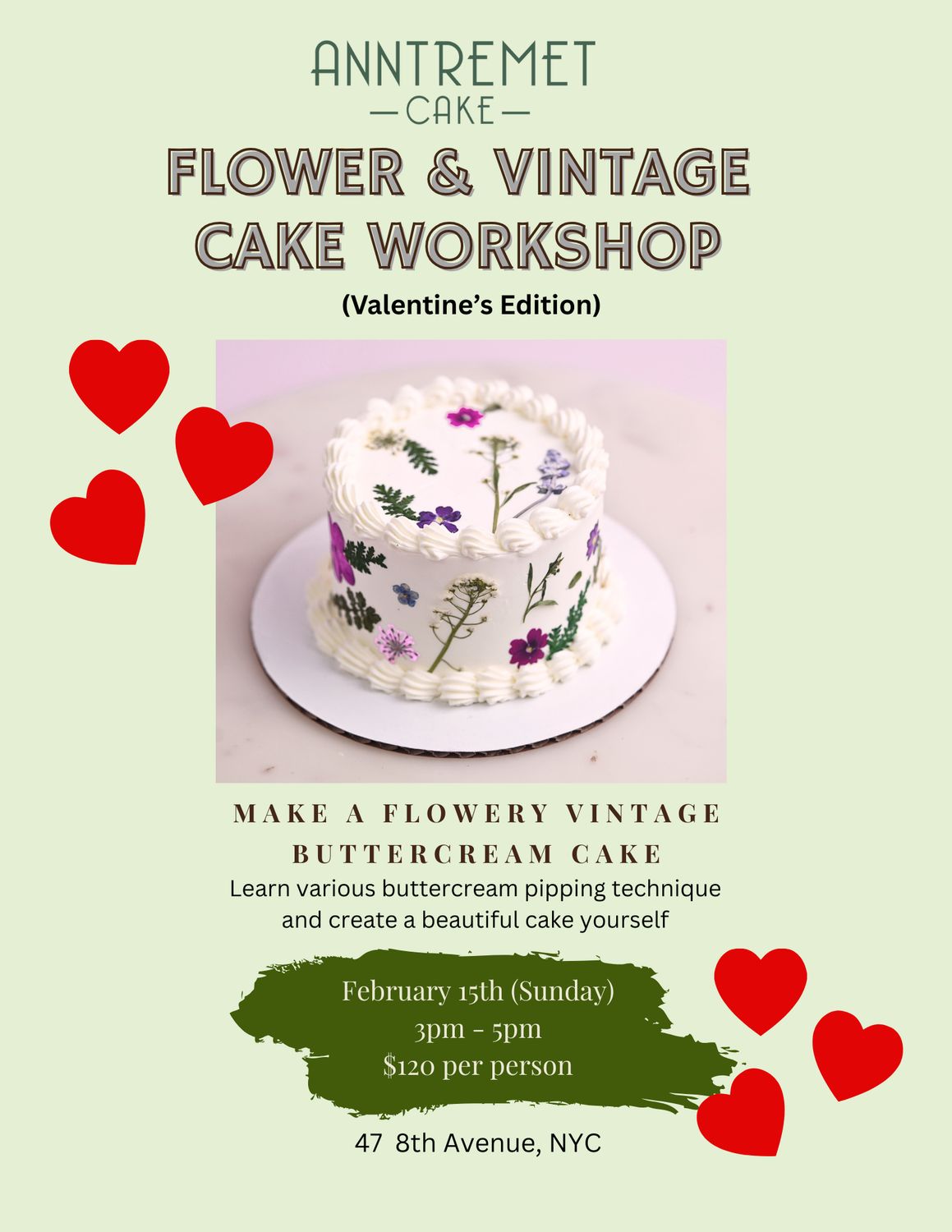 Flower &amp; Vintage Cake Workshop February 15th  2026 (3pm-5pm)