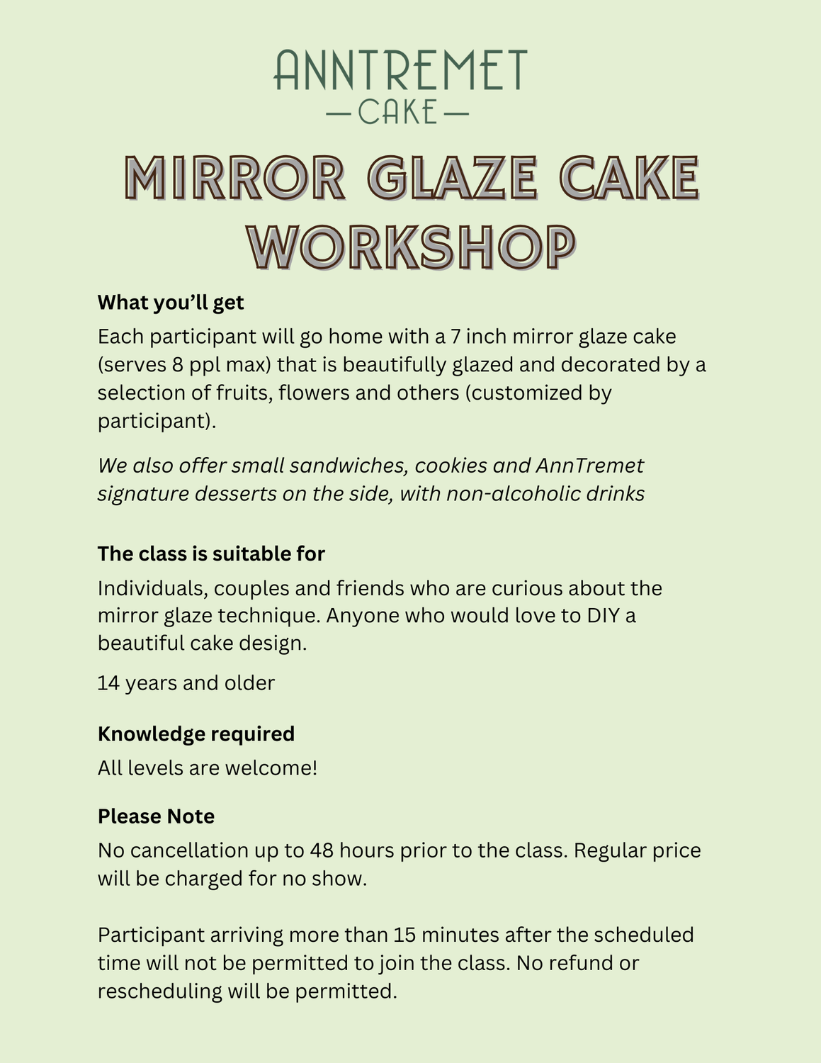 Mirror Glaze Cake Workshop March 15th 2026 3pm-5pm