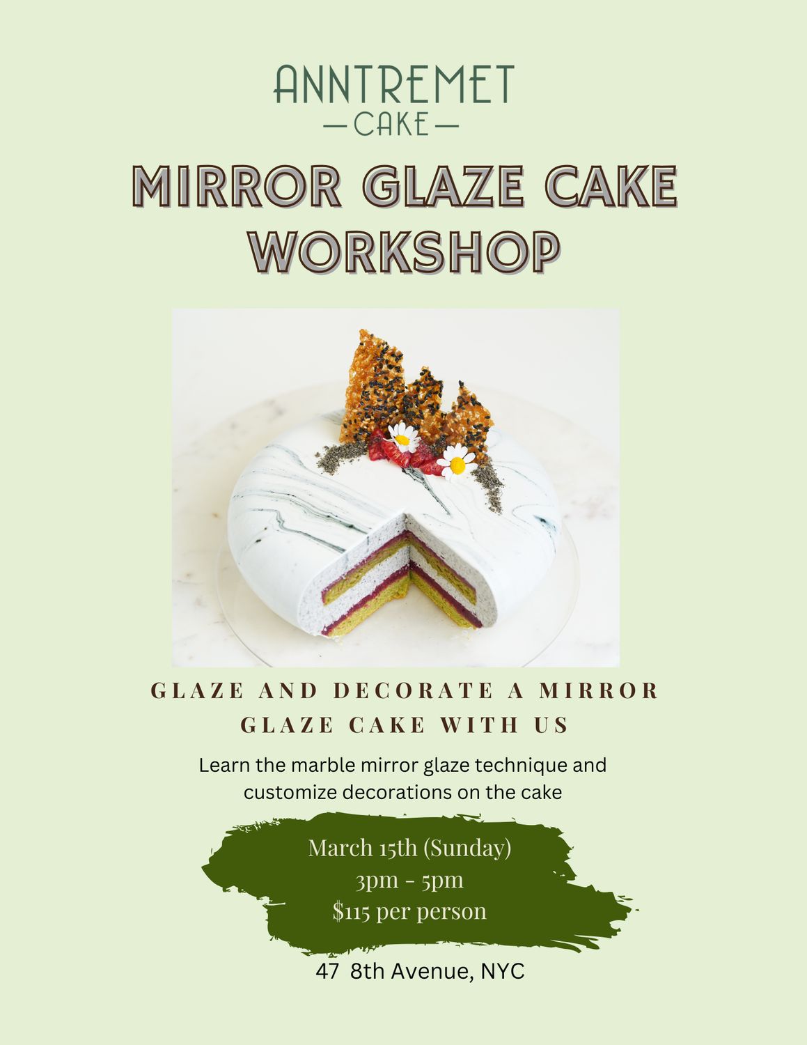Mirror Glaze Cake Workshop March 15th 2026 3pm-5pm