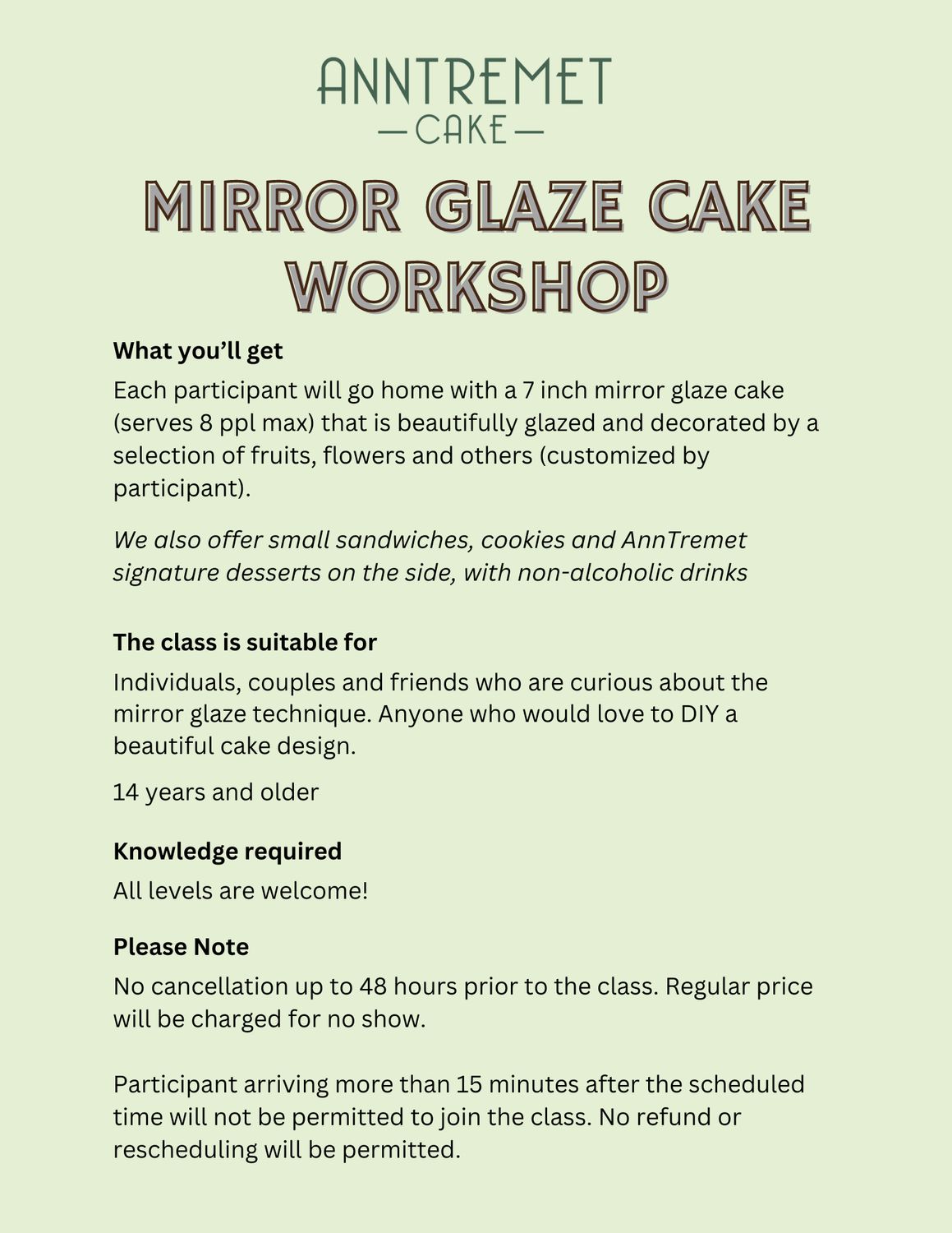 Mirror Glaze Cake Workshop June 28th 2026 12pm-2pm