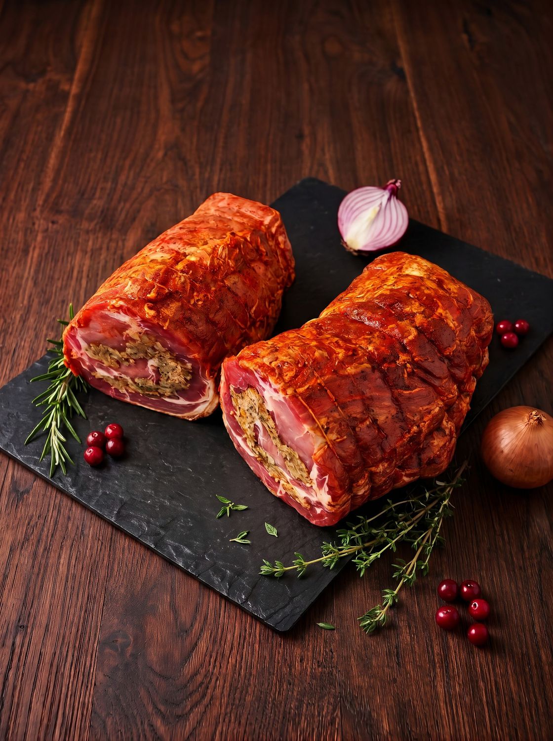 Spießbraten aus dem Schweinehals – gefüllt & ofenfertig