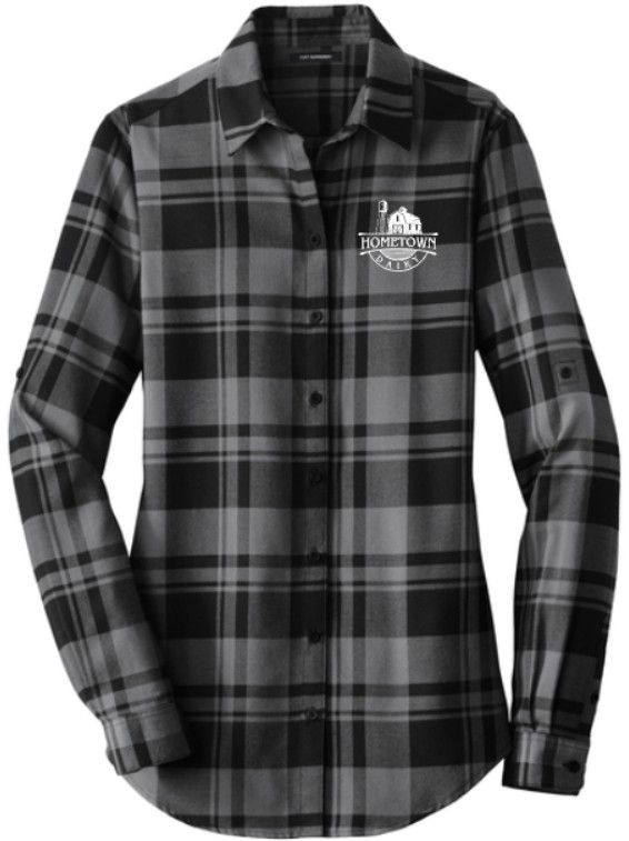 Hometown Dairy Plaid Womens Flannel- Embroidered