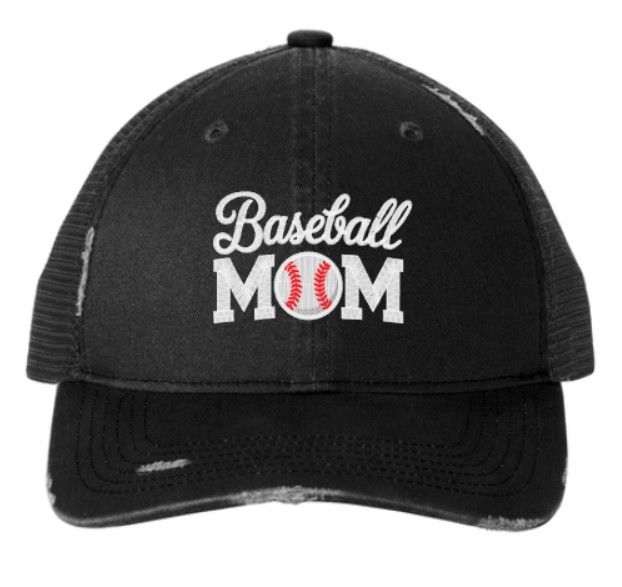 Baseball Mom Distressed Hat- Embroidered