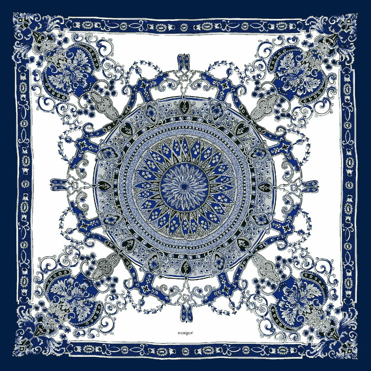 manipuri シルクスカーフ 65×65cm GOTHIC BLUE