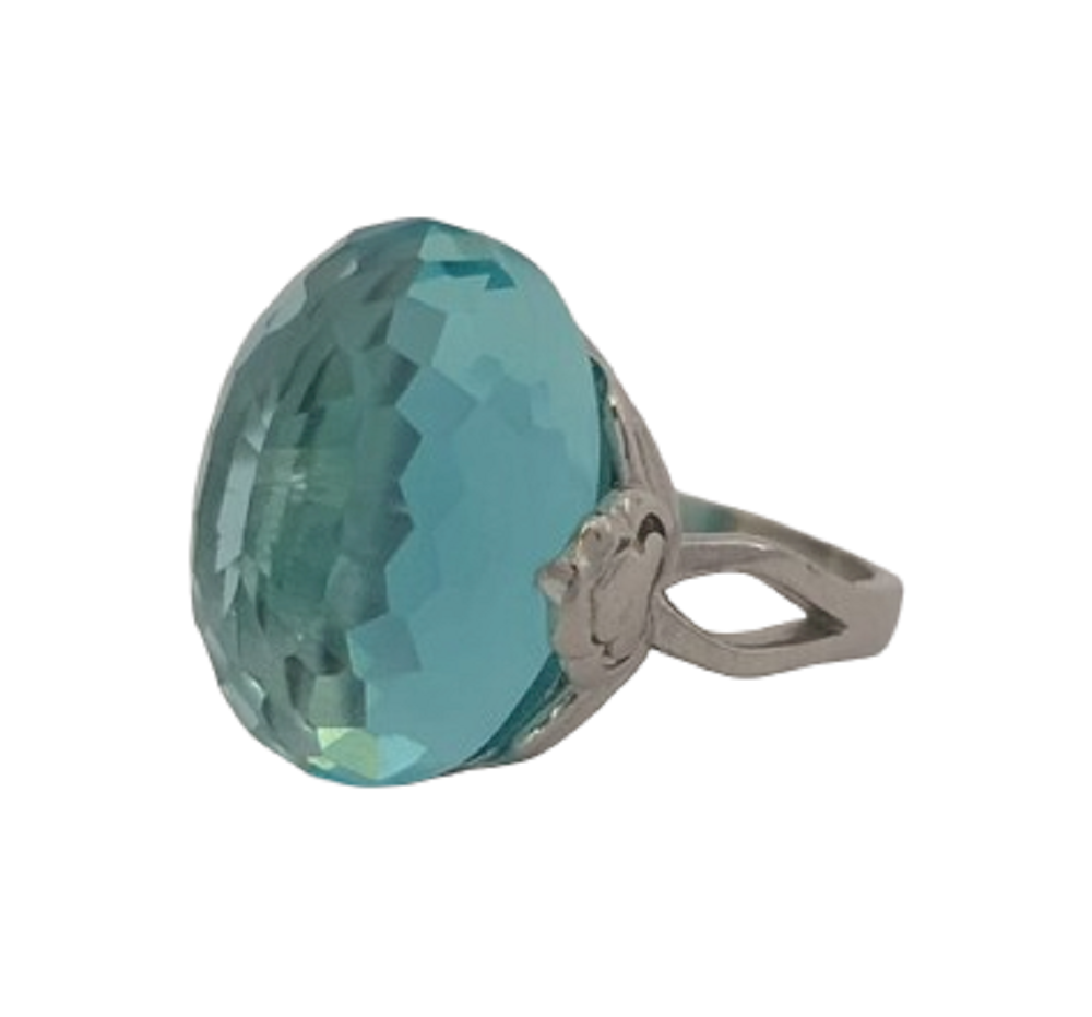 Silver Handmade Ring with a Big Sky Blue Round Precious Stone Stock Photo -  Image of diamonds, jewels: 104621244