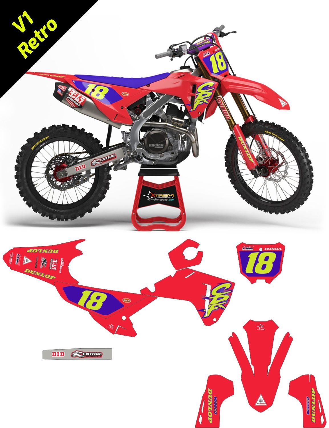 Kit déco HONDA, Design: V1 Retro, Option couleur: Classique