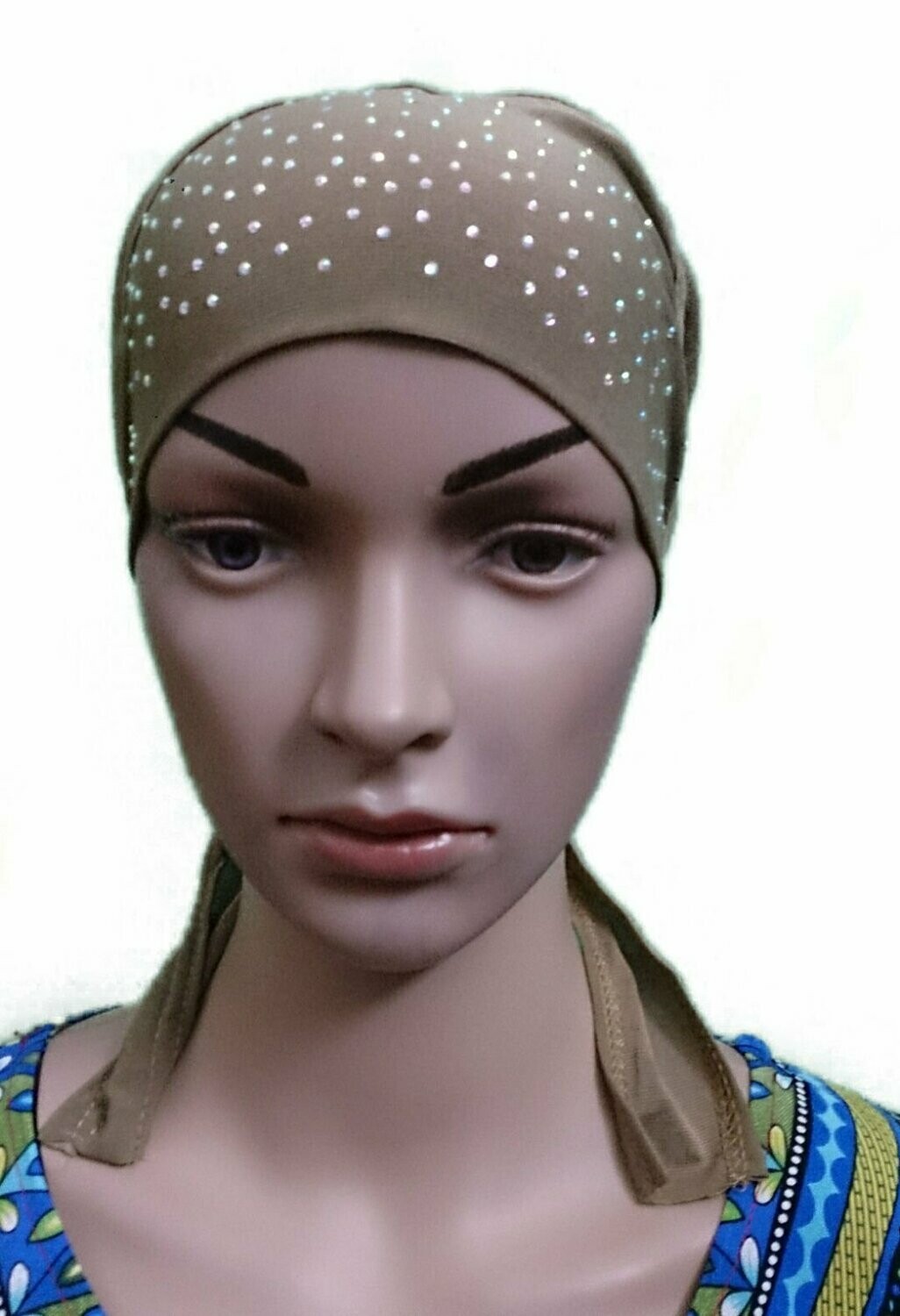 Bonnet "Strass" zum Binden, Kakifarben