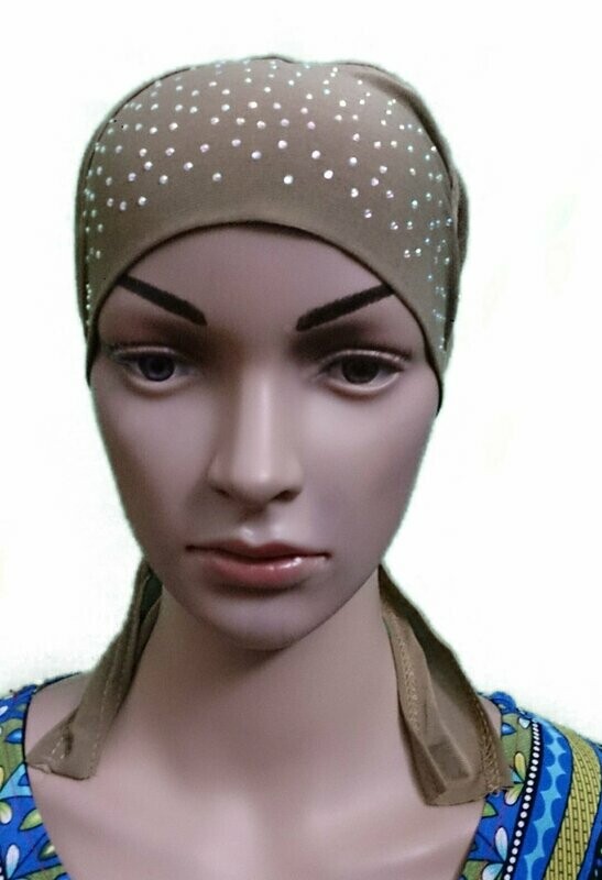 Bonnet "Strass" zum Binden, Kakifarben