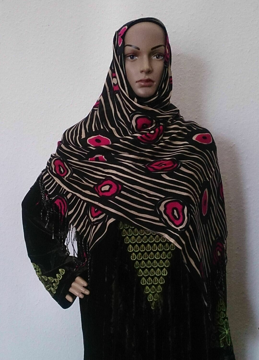 Schal "Waves" - Pink/Schwarz/Beige