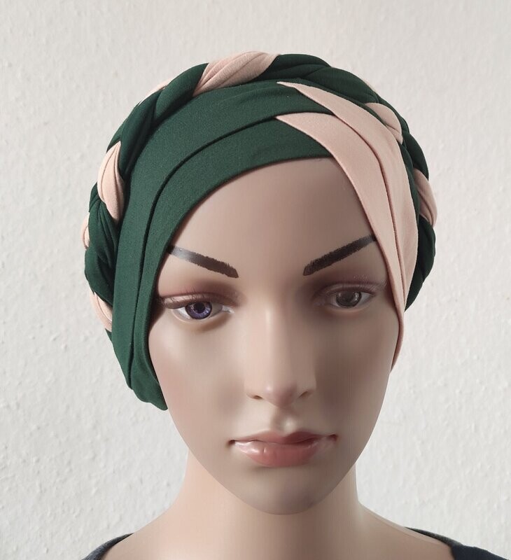 Turban "Guenivère" - Grün/Beige