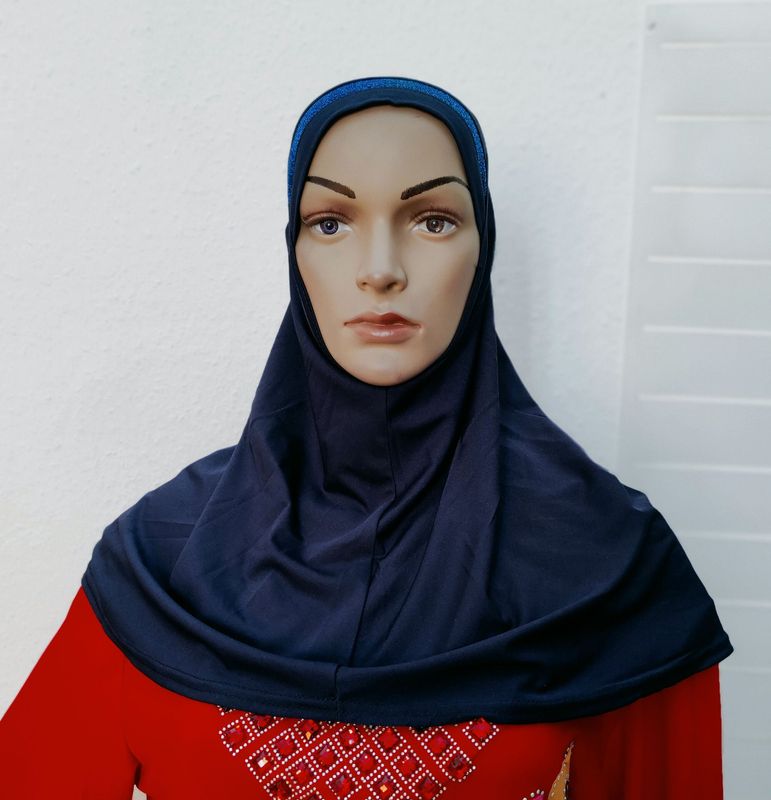 Amirahijab mit Glitzerstreifen, Dunkelblau