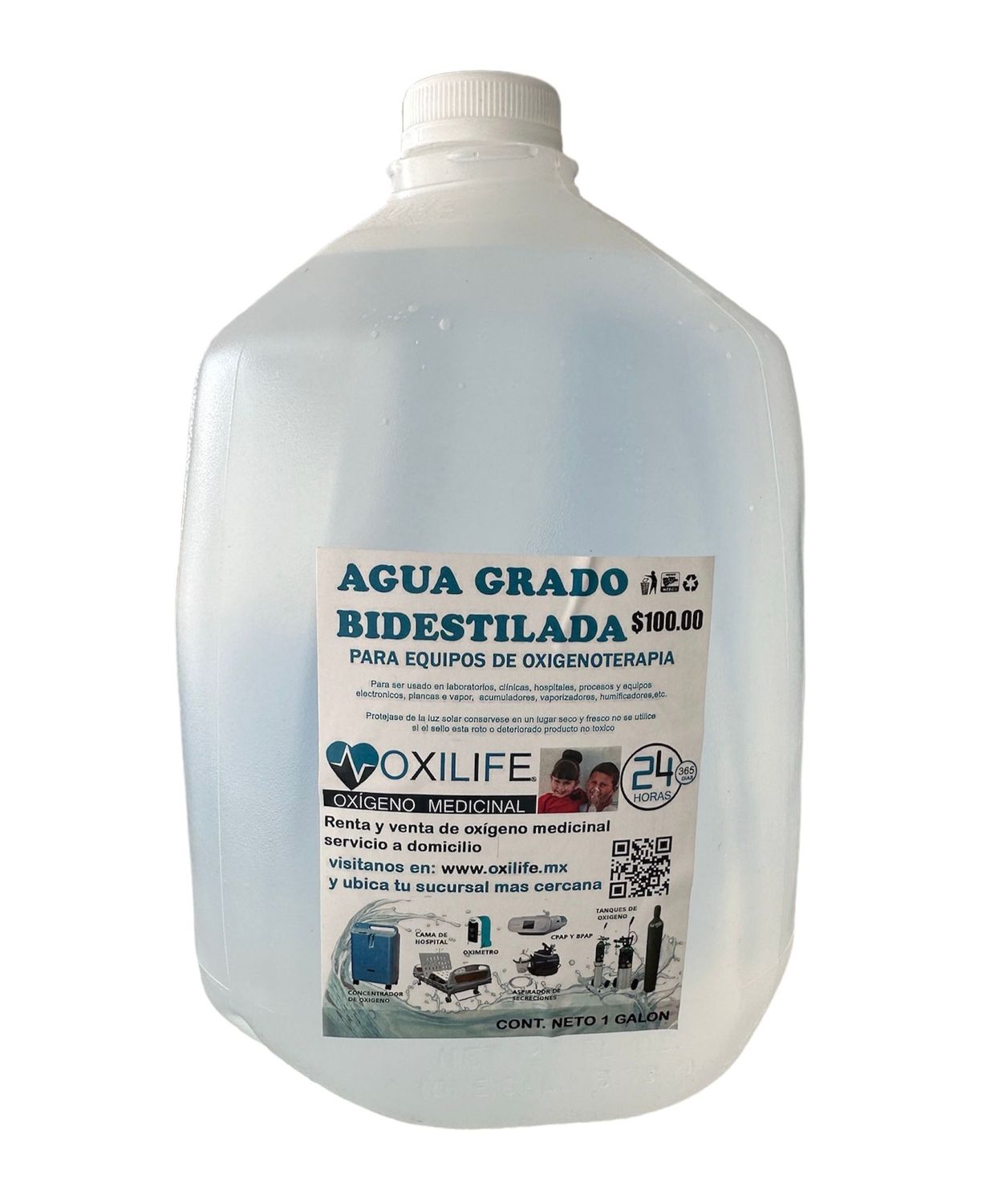 Agua Bidestilada para equipos de oxigenoterapia 1 galon