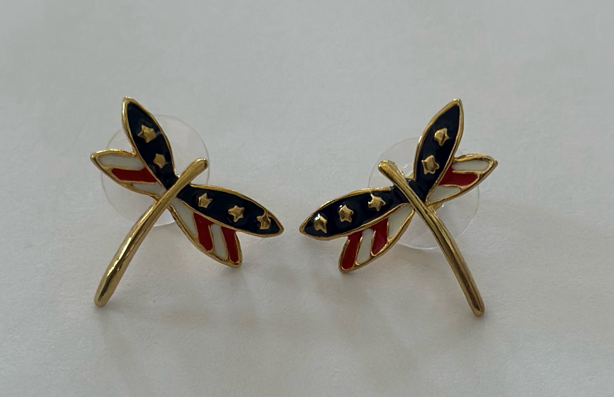 Dragon Fly American Flag Patriotic Earrings