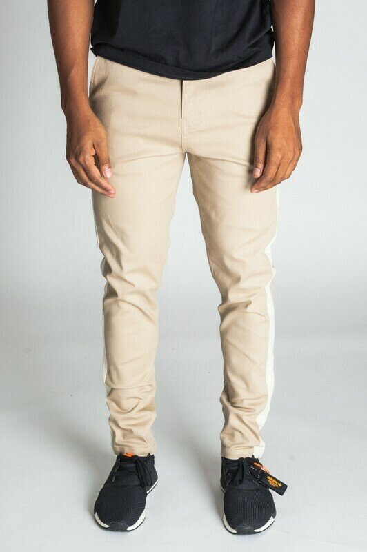 Khaki Striped Taper Fit Chino Pants