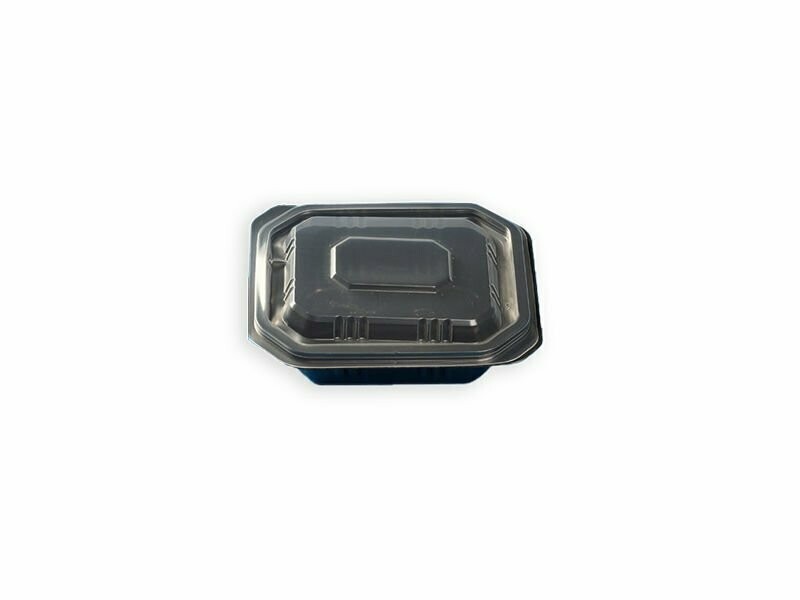Tarrina PP base negra + tapa transparente. 500 cc.Caja 600 und. PARA MICROONDAS.