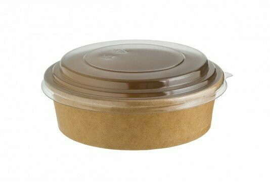 Ensaladera redonda cartón Kraft con tapa transparente de 500 cc. (300u.)
