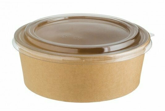 Ensaladera redonda cartón Kraft con tapa transparente de 750 cc. (300 u.)