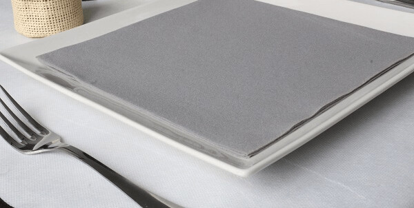 Servilleta air laid 40x40 cm. Plegado 1/4.  Caja de 600 und. GRIS