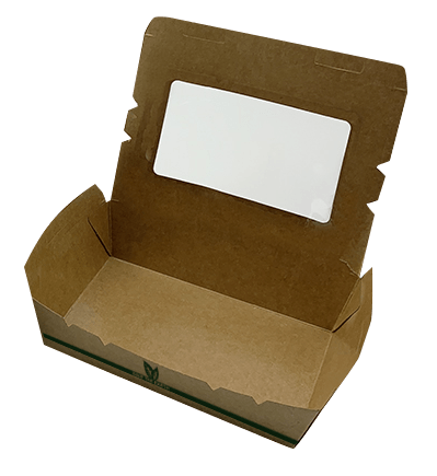 Envase ecológico cartón kraft comida para llevar 900cc. Con ventana. Caja 200 unidades
