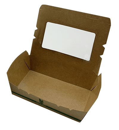 Envase ecológico cartón kraft comida para llevar  900cc. Con ventana. Caja 200 unidades