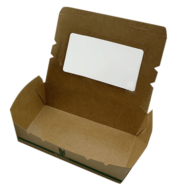 Envase ecológico cartón kraft comida para llevar 900cc. Con ventana. Caja 200 unidades