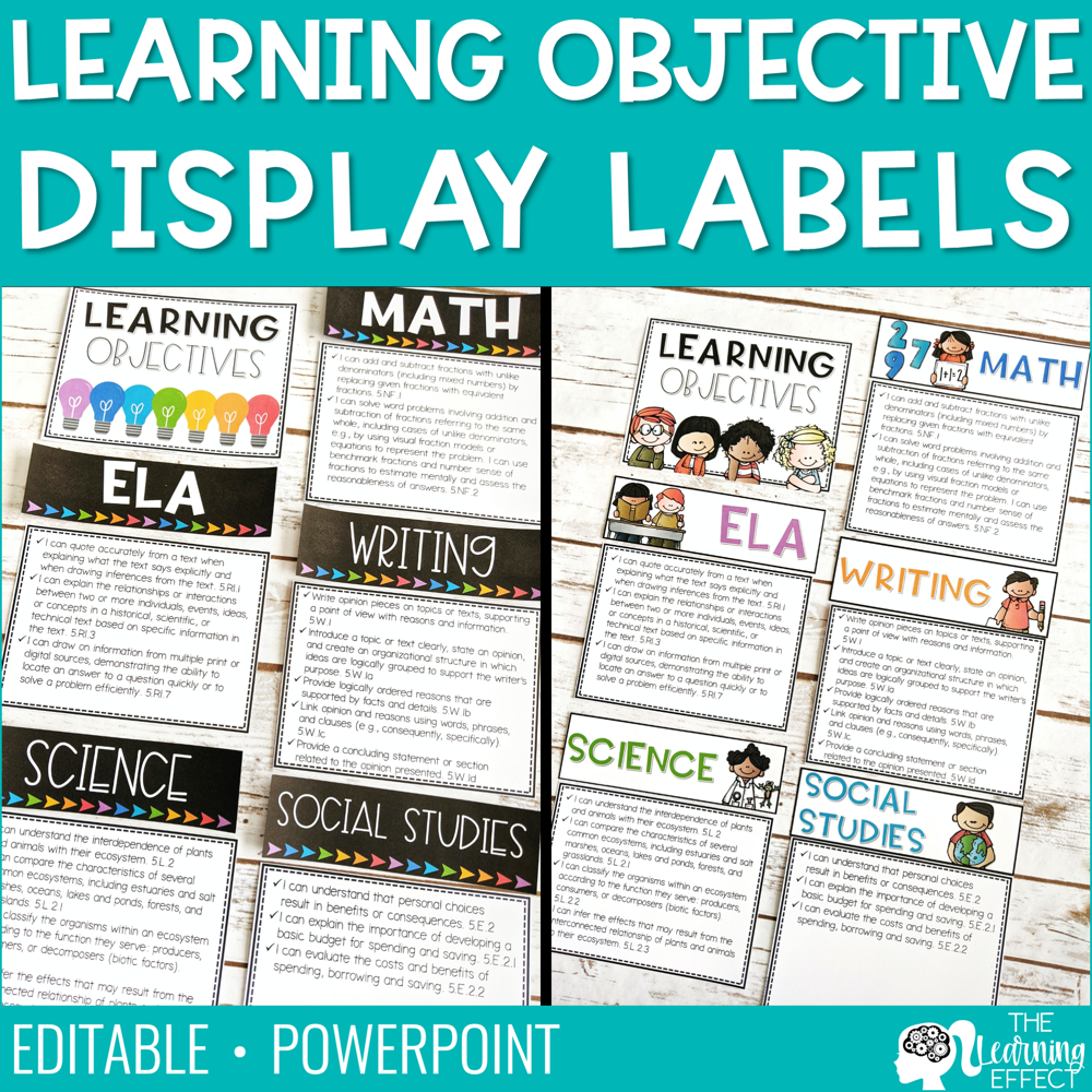 Learning Objective Display Labels | Editable