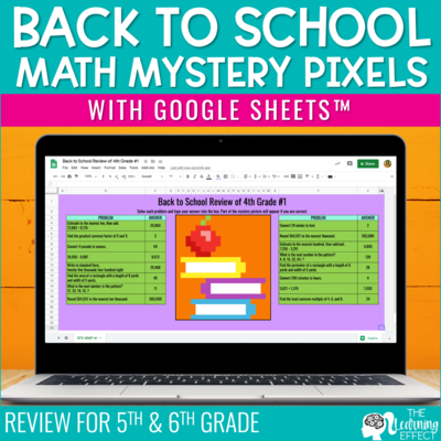 Back to School Math Mystery Pixel Art Google Sheets | Digital Math Activity