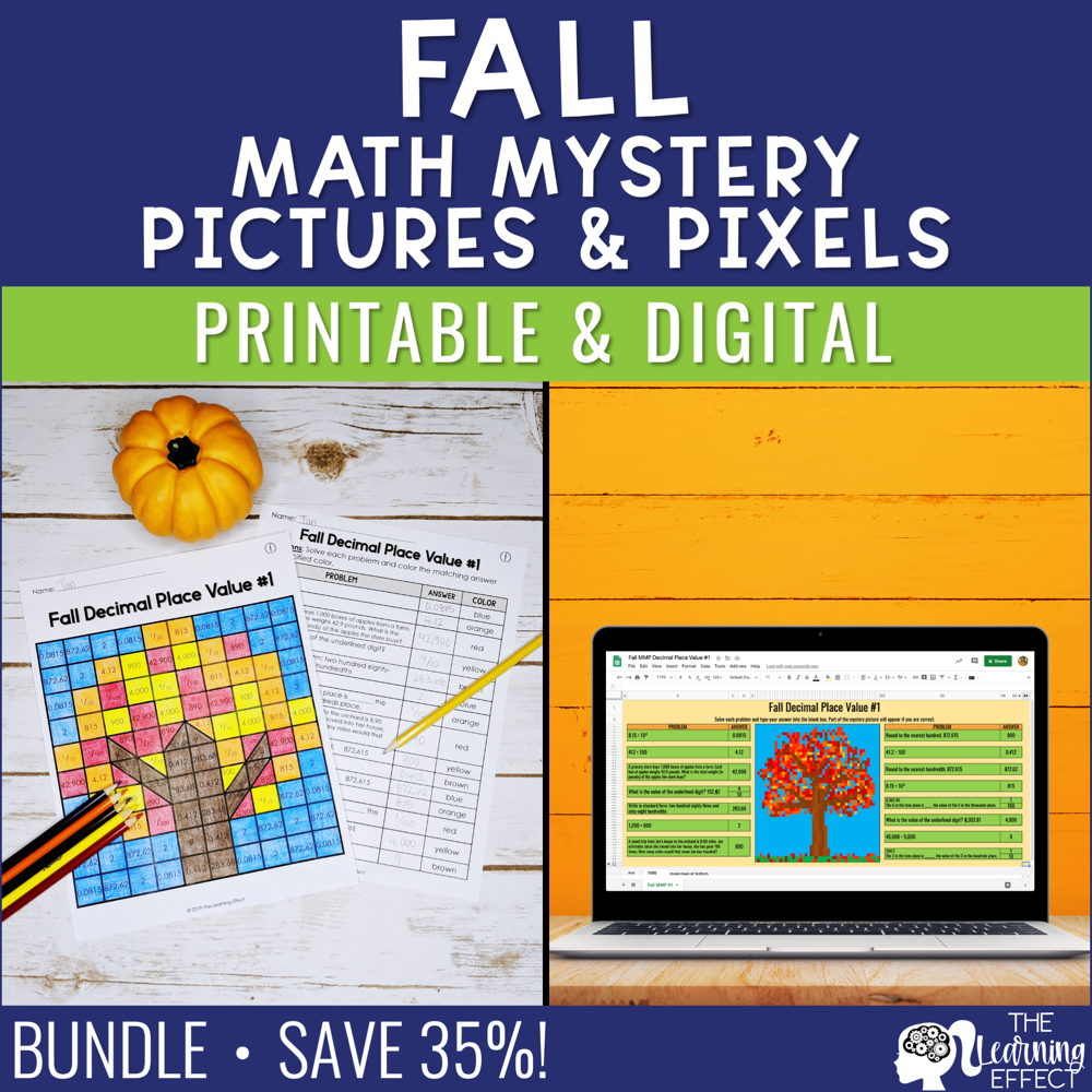 Fall Math Activities Mystery Picture and Pixel Art BUNDLE | Print + Digital