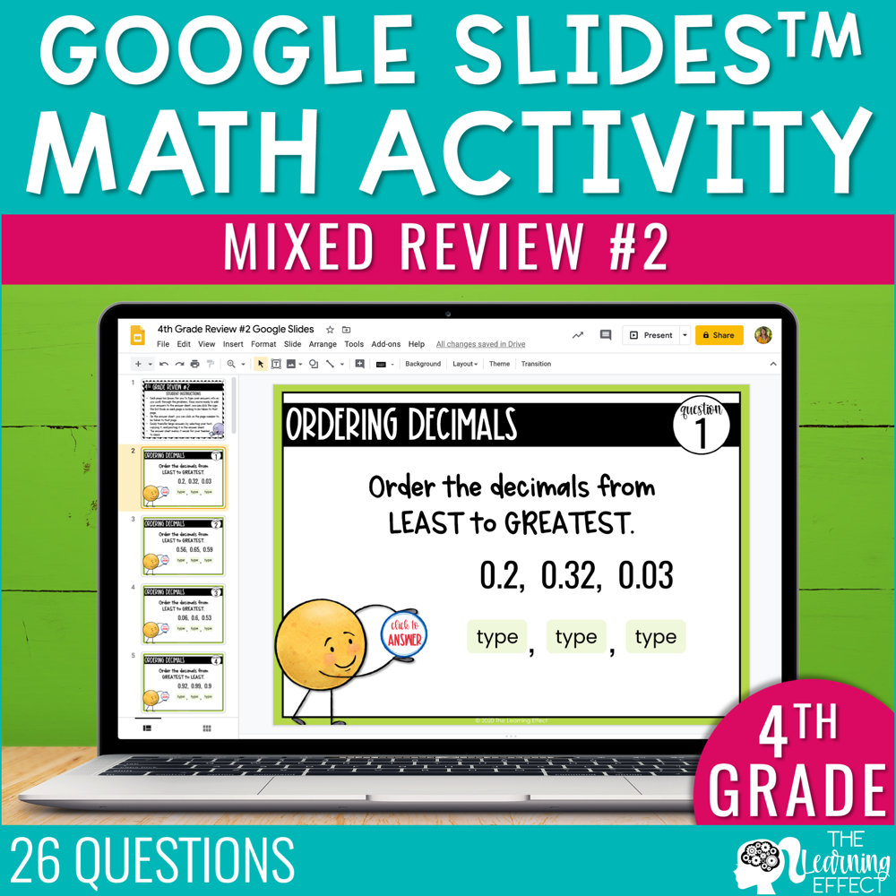 4th Grade Math Review #2 Google Slides End of Year | Digital Activity