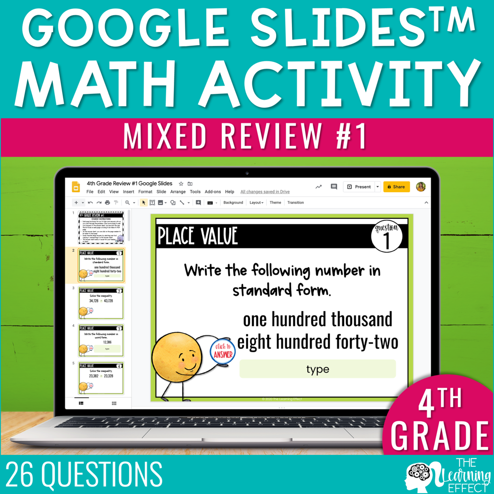 4th Grade Math Review #1 Google Slides End of Year | Digital Activity