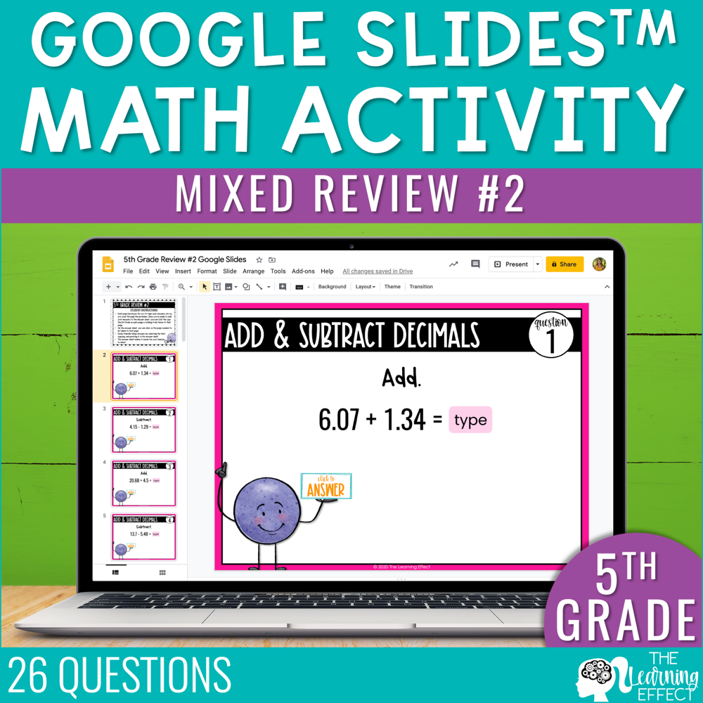 5th Grade Math Review #2 Google Slides End of Year | Digital Activity