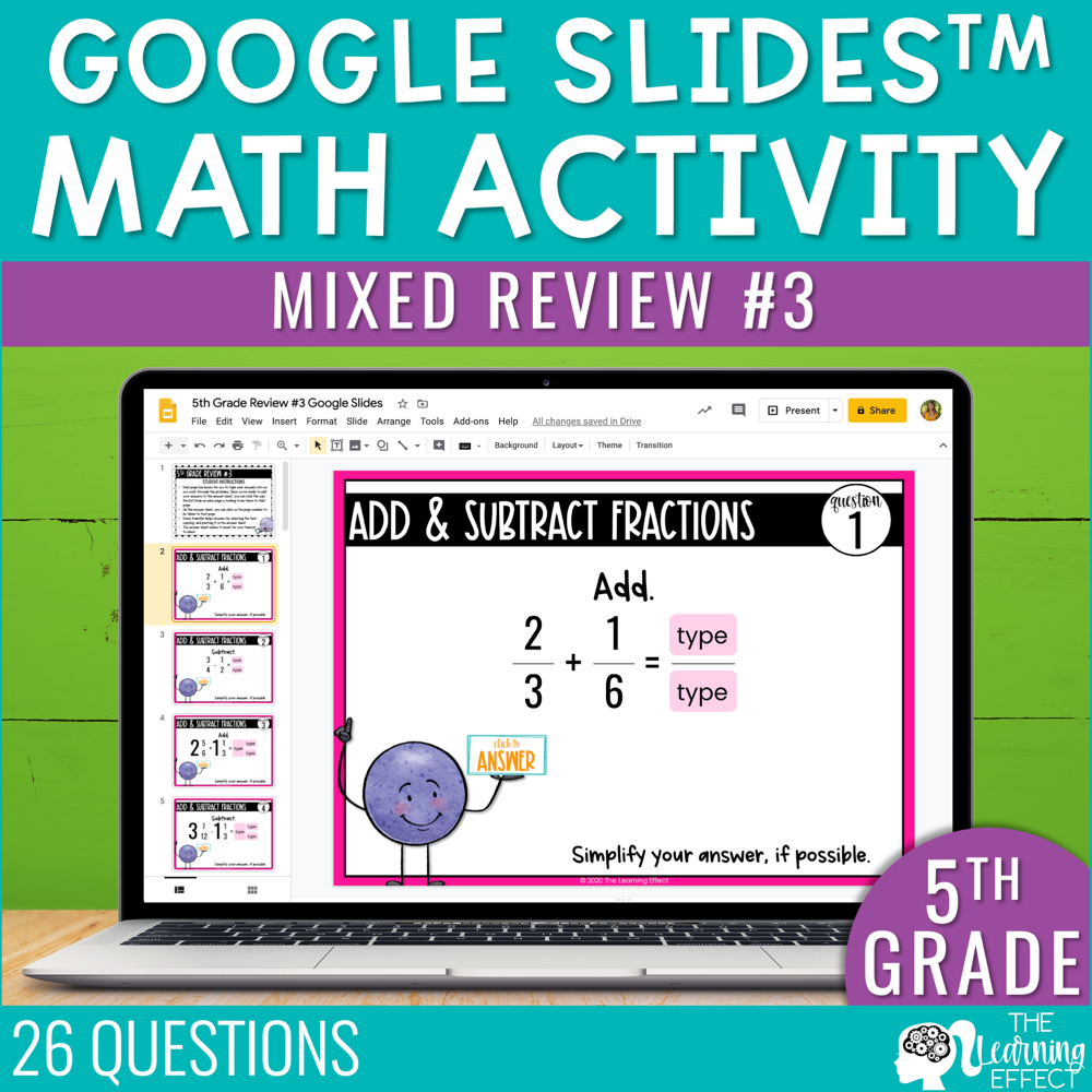 5th Grade Math Review #3 Google Slides End of Year | Digital Activity