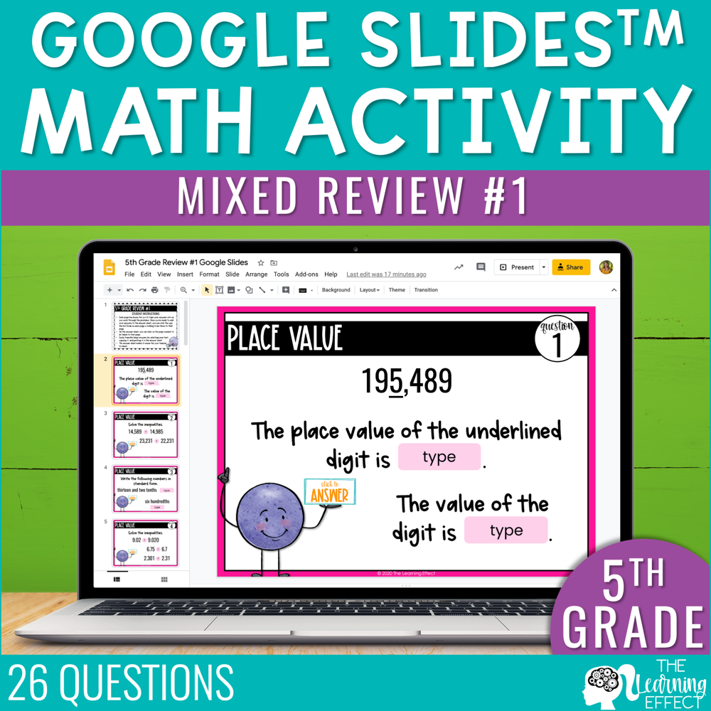 5th Grade Math Review #1 Google Slides End of Year | Digital Activity