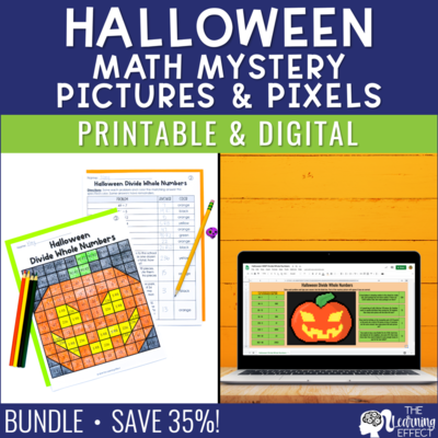 Halloween Math Mystery Pictures and Pixel Art BUNDLE