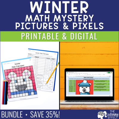 Winter Math Mystery Pictures and Pixel Art BUNDLE Winter Math Mystery Pictures and Pixel Art BUNDLE