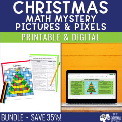 Christmas Math Activities Mystery Picture and Pixel Art BUNDLE | Print + Digital