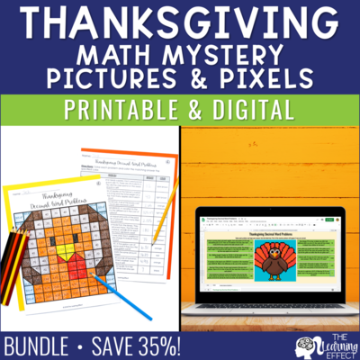 Thanksgiving Math Mystery Pictures and Pixel Art BUNDLE Thanksgiving Math Mystery Pictures and Pixel Art BUNDLE