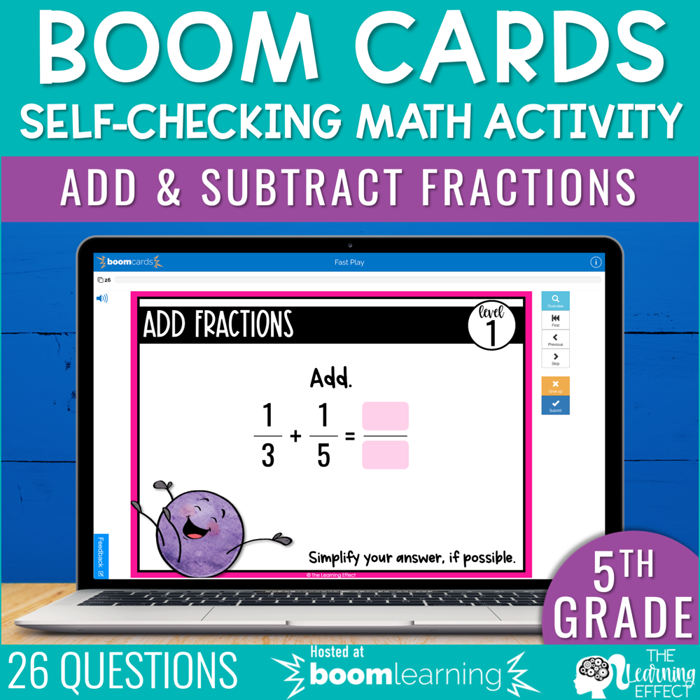 Add and Subtract Fractions Boom Cards | 5th Grade Digital Math Activity