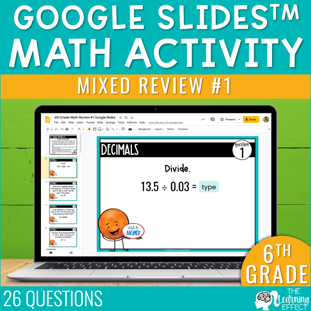 6th Grade Math Review #1 Google Slides End of Year | Digital Activity