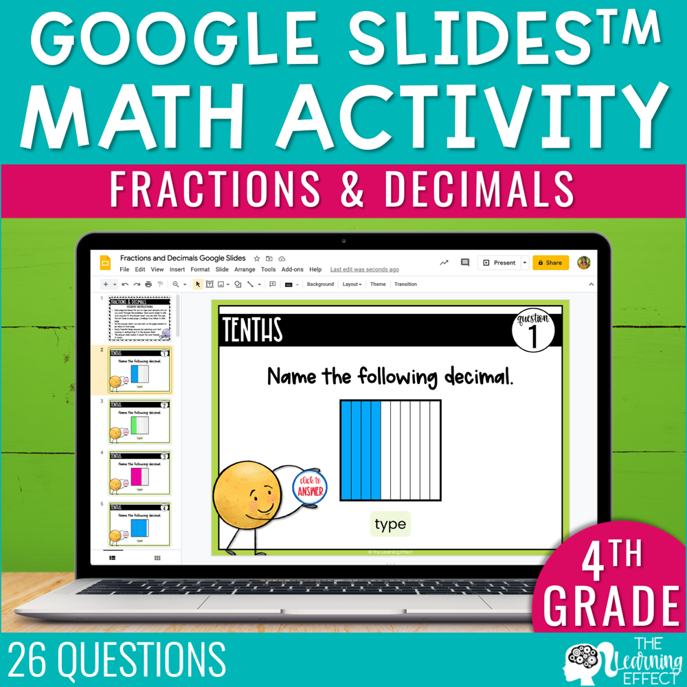 Fractions and Decimals Google Slides | 4th Grade Digital Math Activity