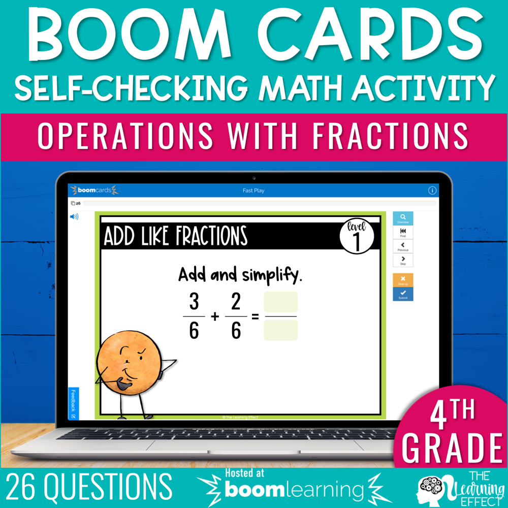 Operations with Fractions Boom Cards | 4th Grade Digital Math Activity