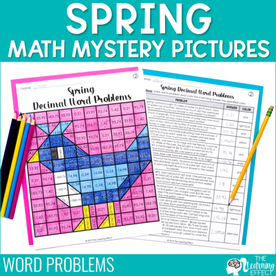 Spring Math Worksheets Mystery Picture Activities | Word Problems