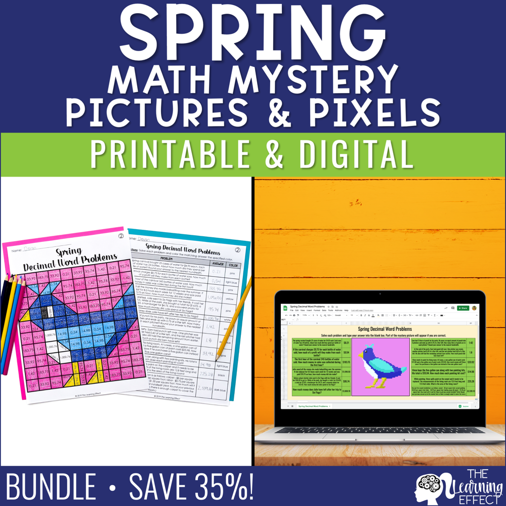 Spring Math Activities Mystery Picture and Pixel Art BUNDLE | Print + Digital