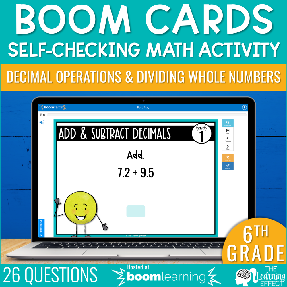 Decimal Operations and Dividing Whole Numbers Boom Cards | 6th Grade Digital Math Activity