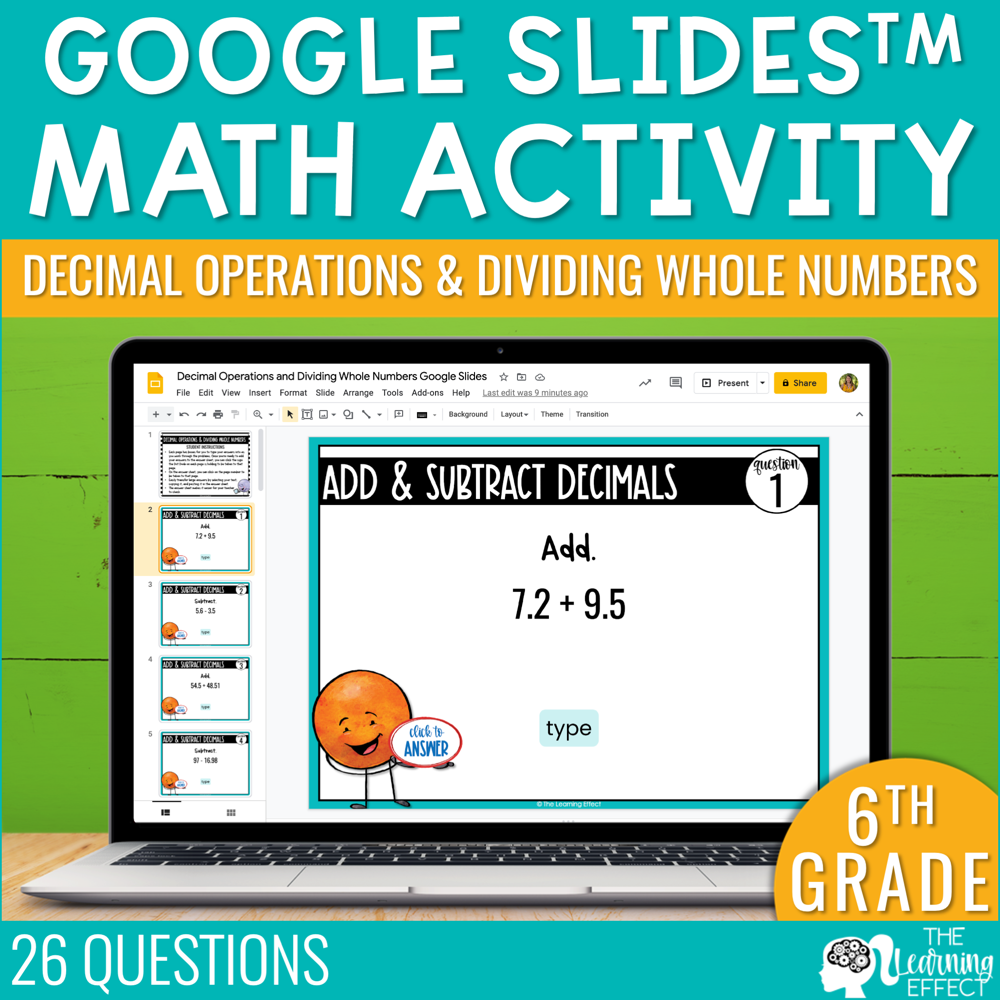 Decimal Operations and Dividing Whole Numbers Google Slides | 6th Grade Digital Math Activity