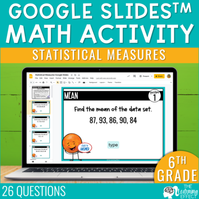 Statistical measures google slides | 6th grade math review test prep activity