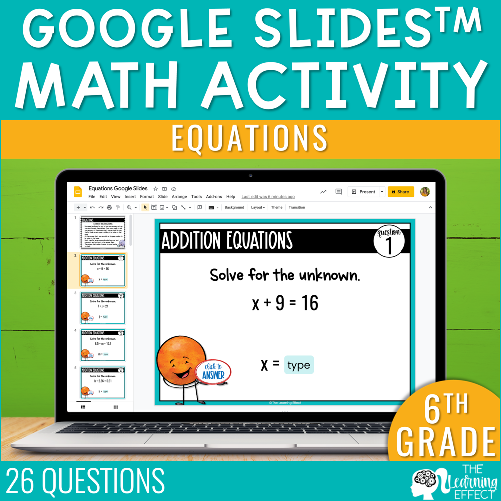 Equations Google Slides | 6th Grade Digital Math Activity