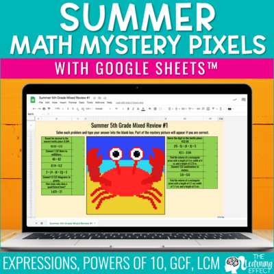 Summer Math Activities Digital Mystery Pixel Art Google Sheets