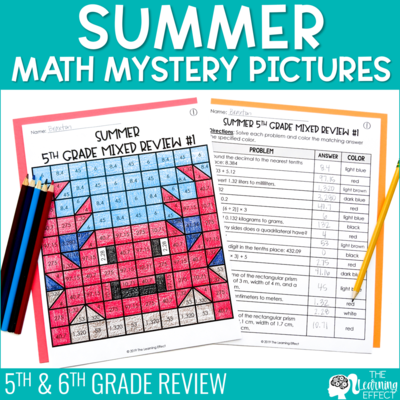 Summer Math Worksheets Mystery Picture Activities | End of Year Review